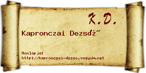 Kapronczai Dezső névjegykártya